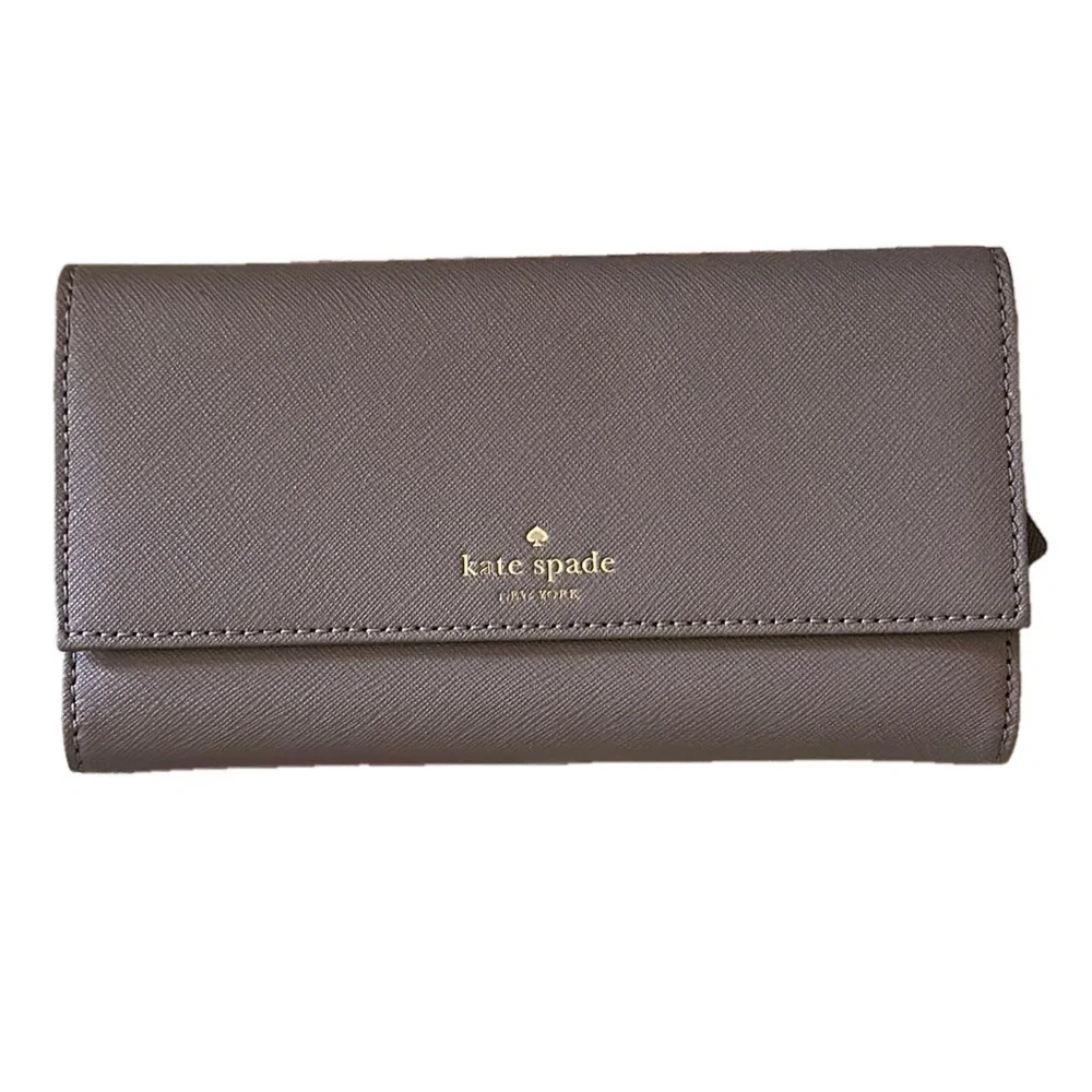 kate spade ♠️ NEW YORK Taupe Saffiano Leather Tri-Fold Cellphone Wallet